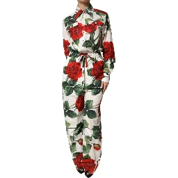 White Floral Print Cotton Jumpsuit Dress