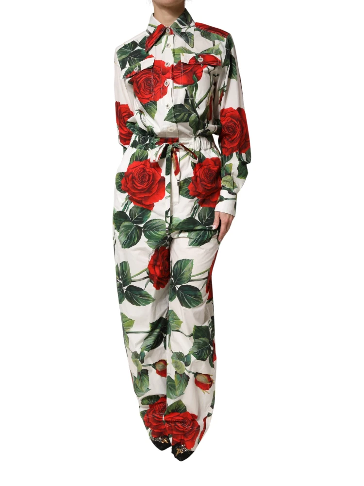 White Floral Print Cotton Jumpsuit Dress alternative