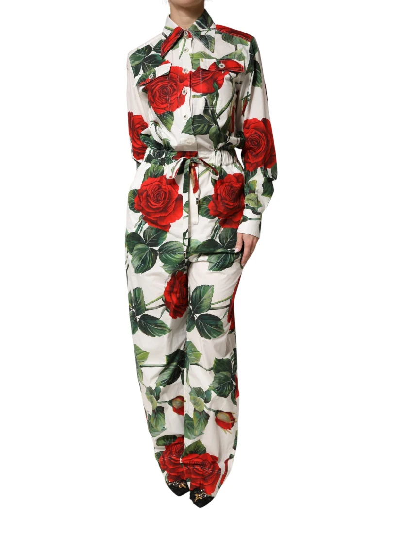 White Floral Print Cotton Jumpsuit Dress