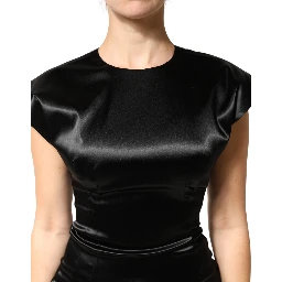 Black Satin Sheath Midi Cap Sleeves Dress