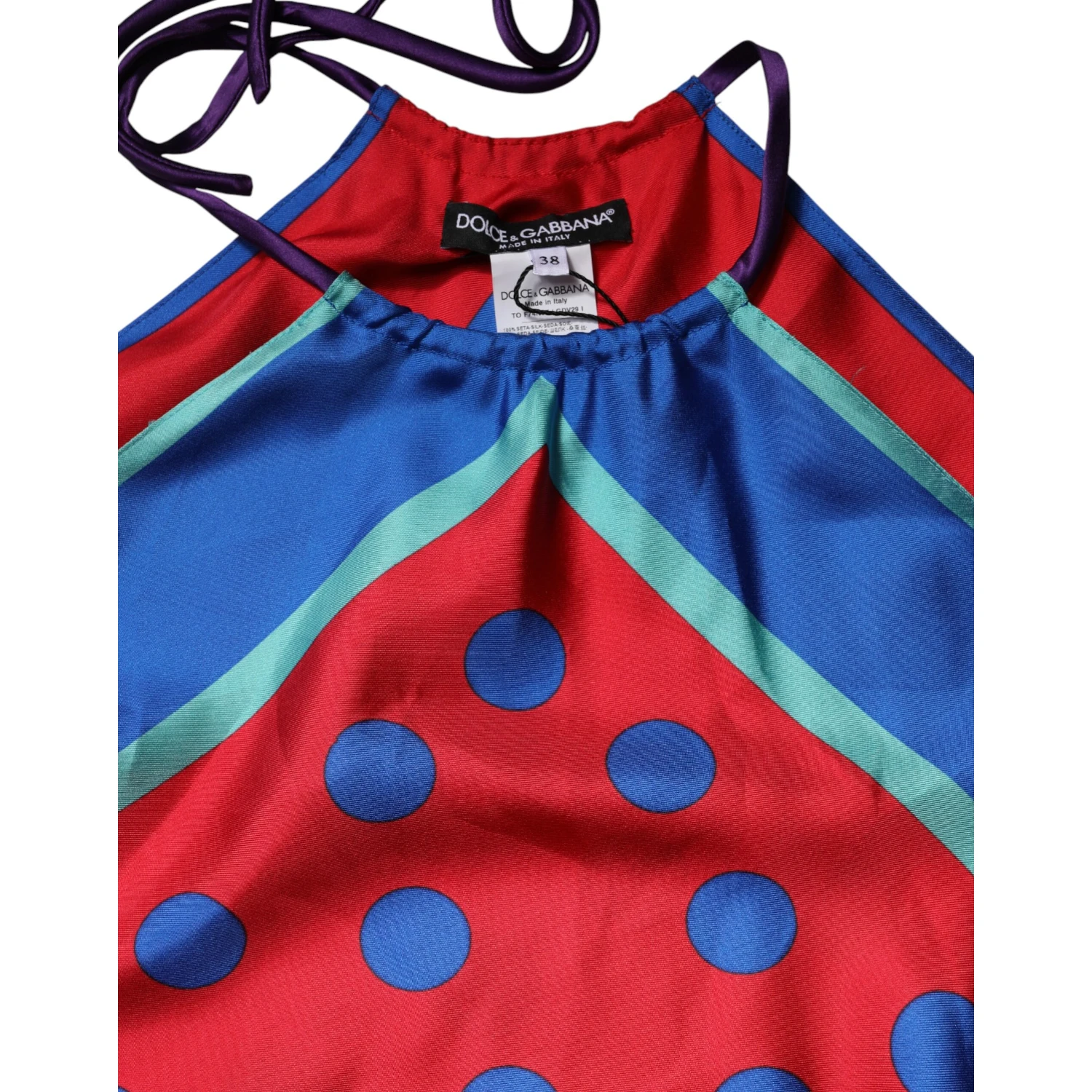 Multicolor Polka Dot Tie Halter Blouse  Top