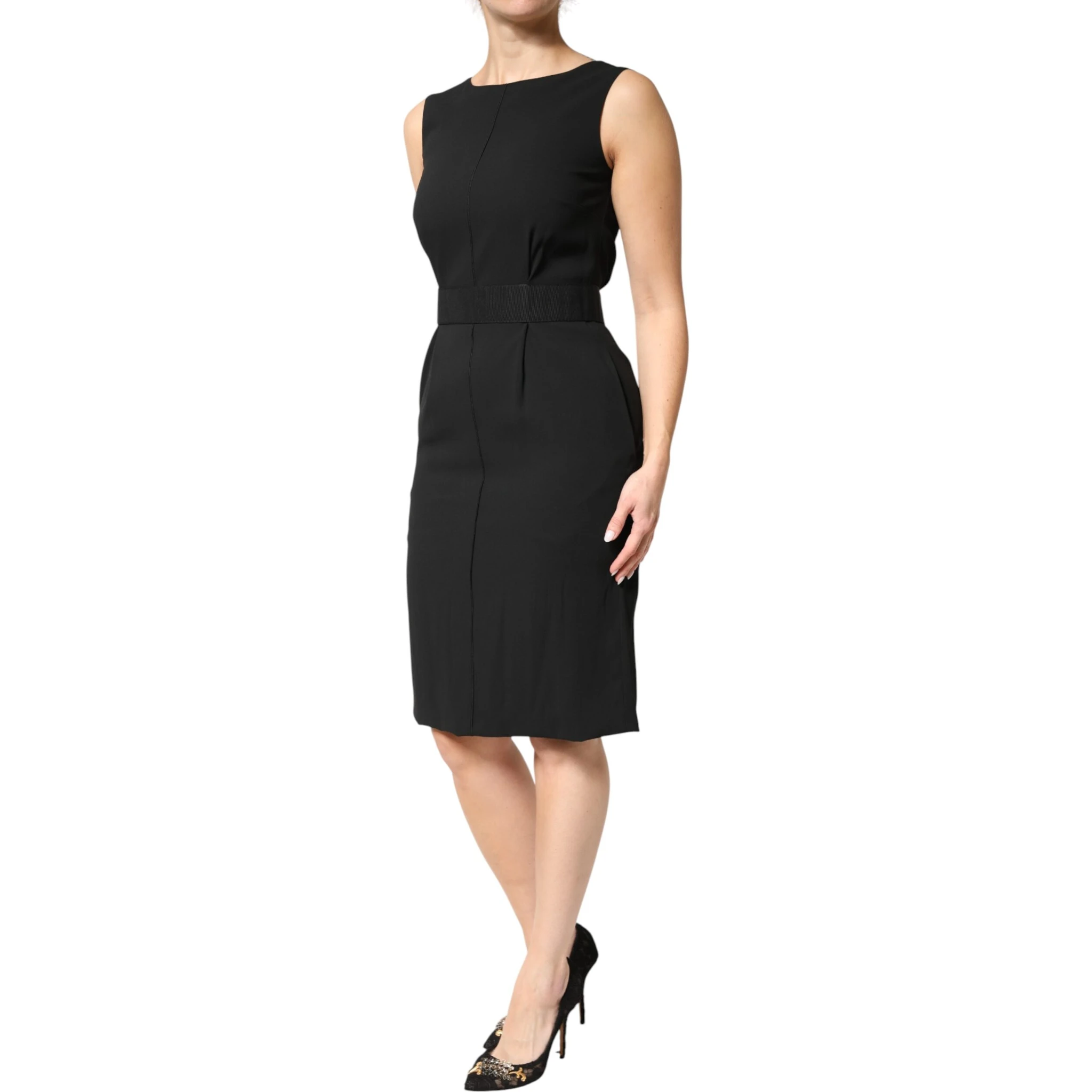 Black Sleeveless Sheath Knee Length Dress