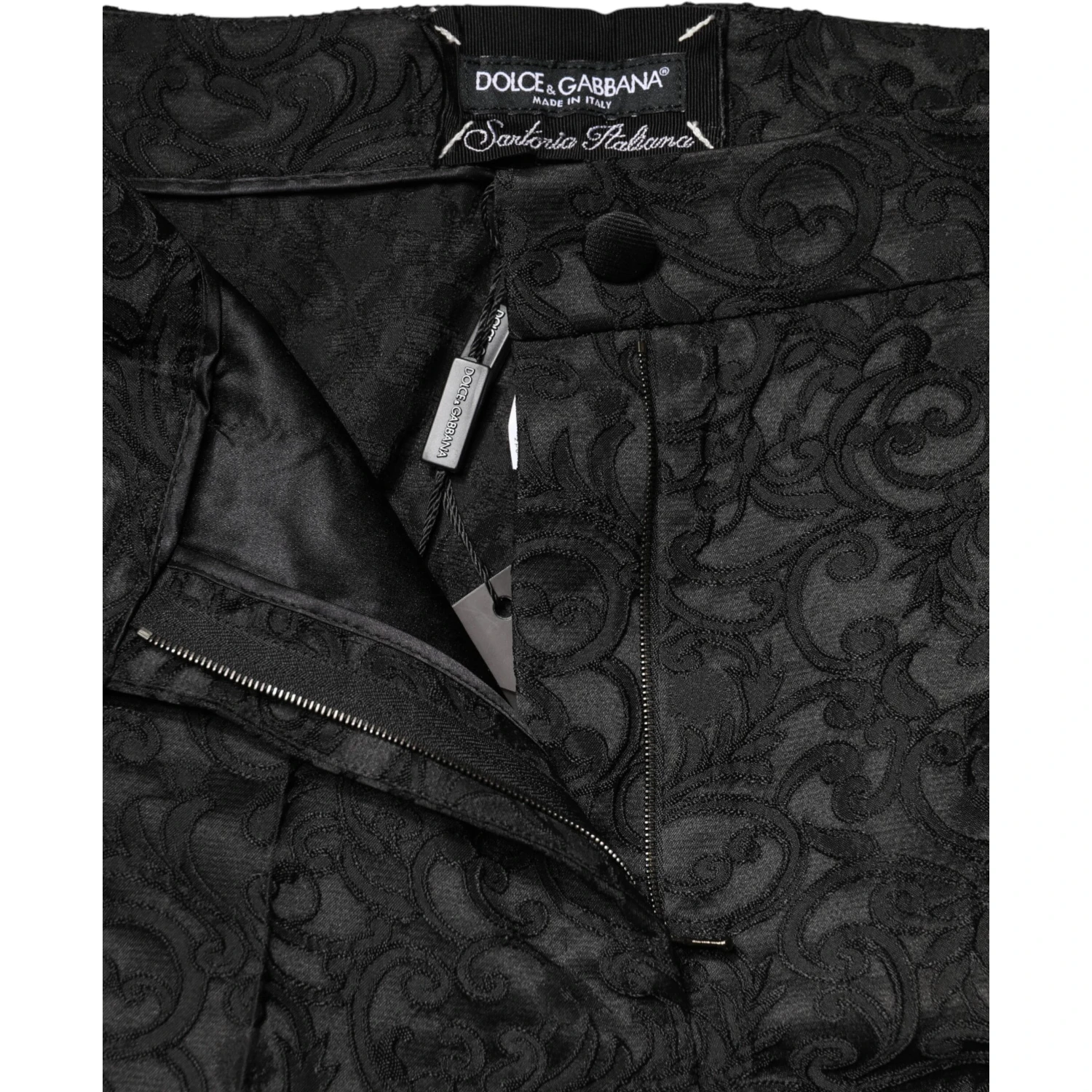 Black Floral Brocade High Waisted Trouser Pants