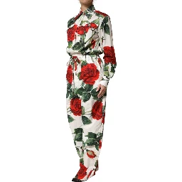 White Floral Print Cotton Jumpsuit Dress