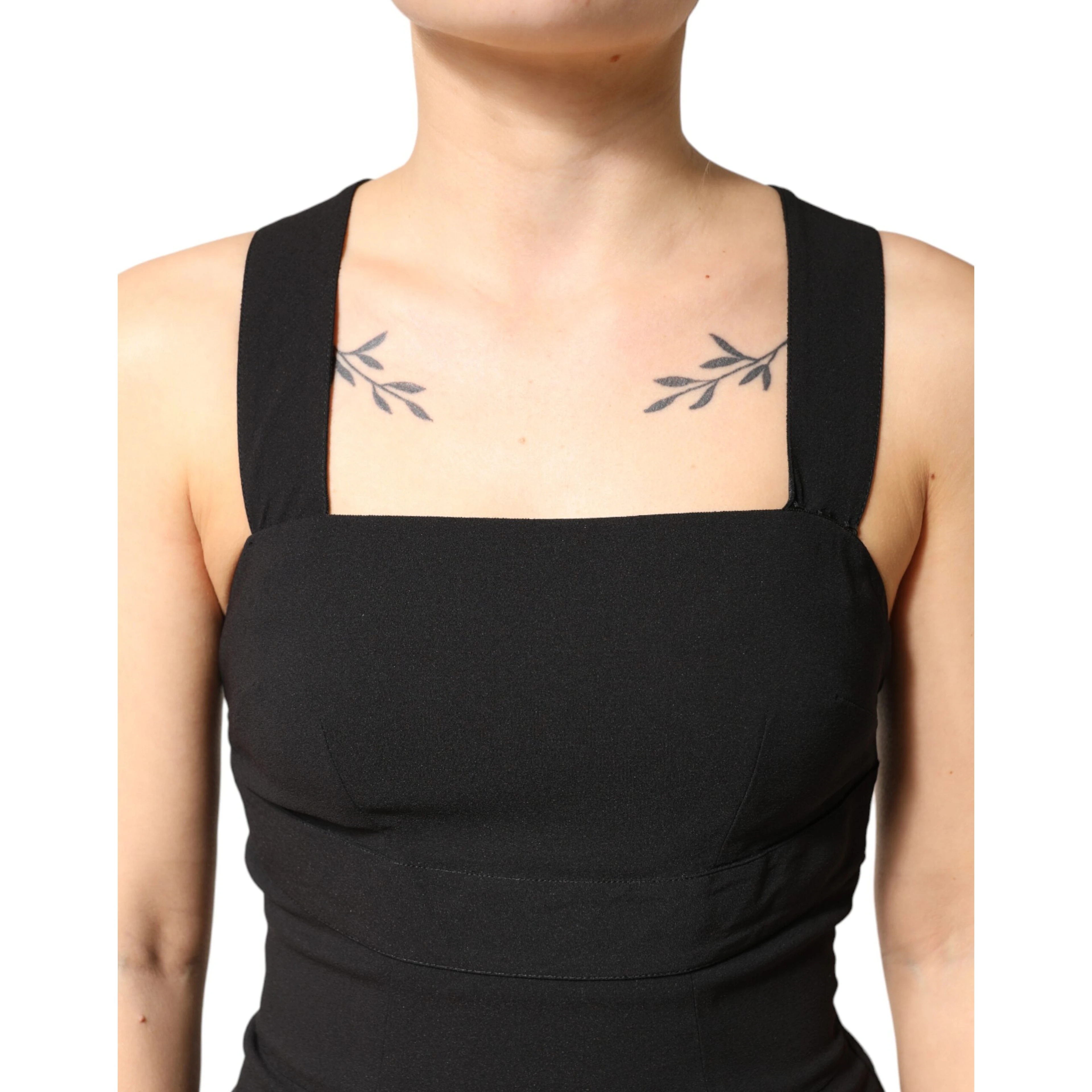 Black Square Neck Sleeveless Midi Dress