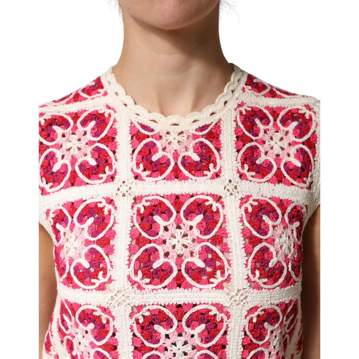 Multicolor Brick Stitched Crochet Mini Dress