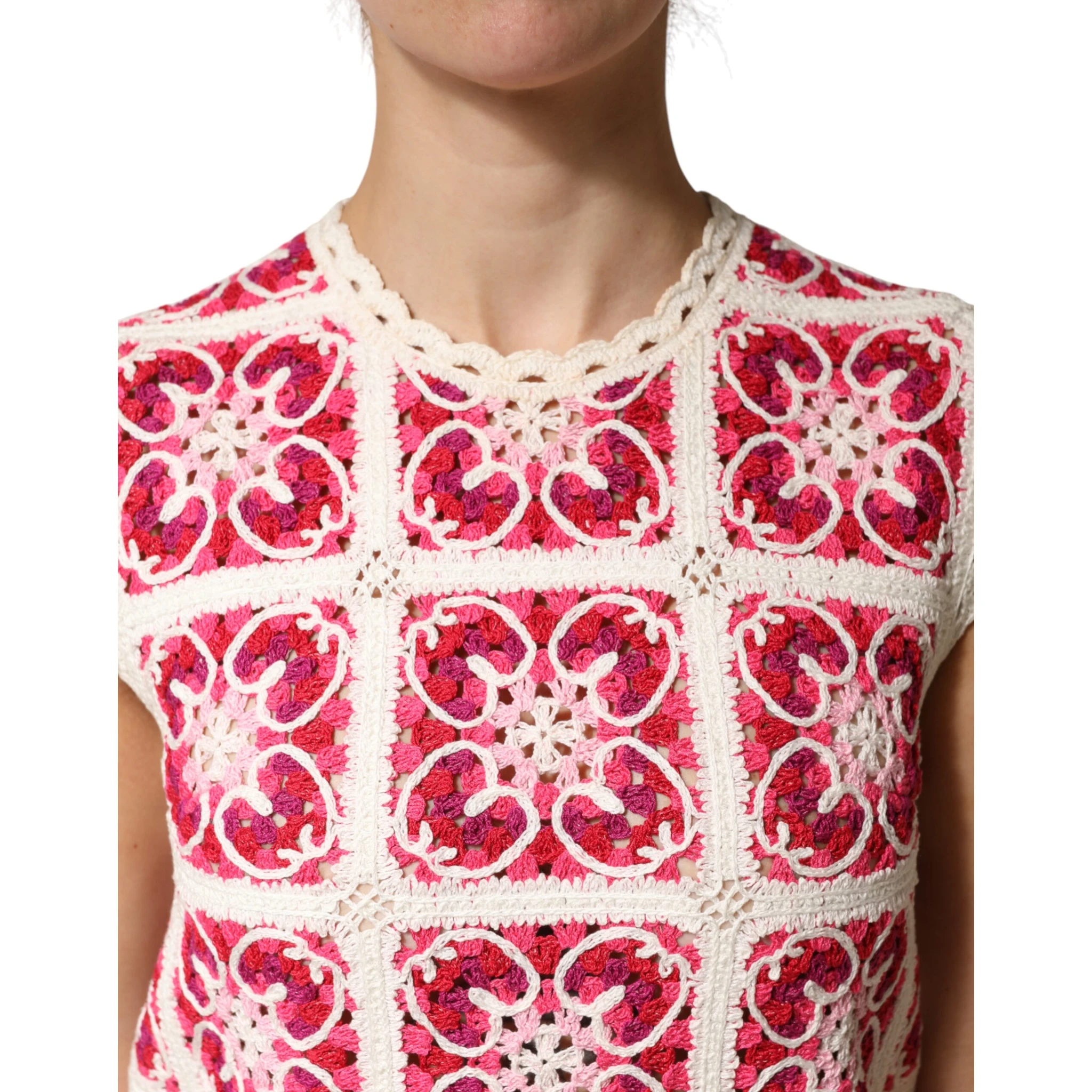 Multicolor Brick Stitched Crochet Mini Dress