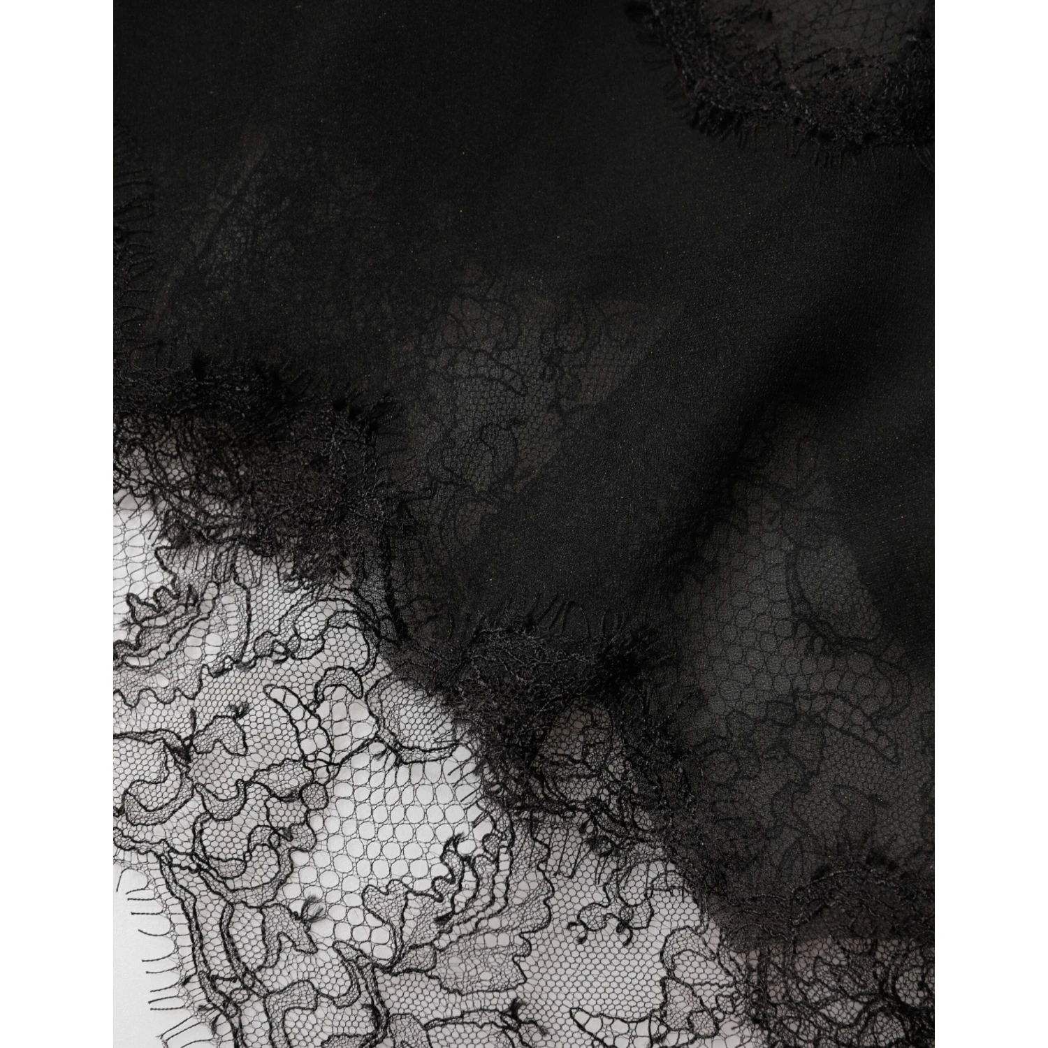 Black Silk Floral Lace Chemise Lingerie Top
