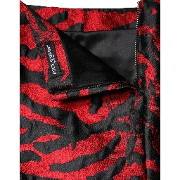 Black Red Jacquard High Waist Mini Skirt