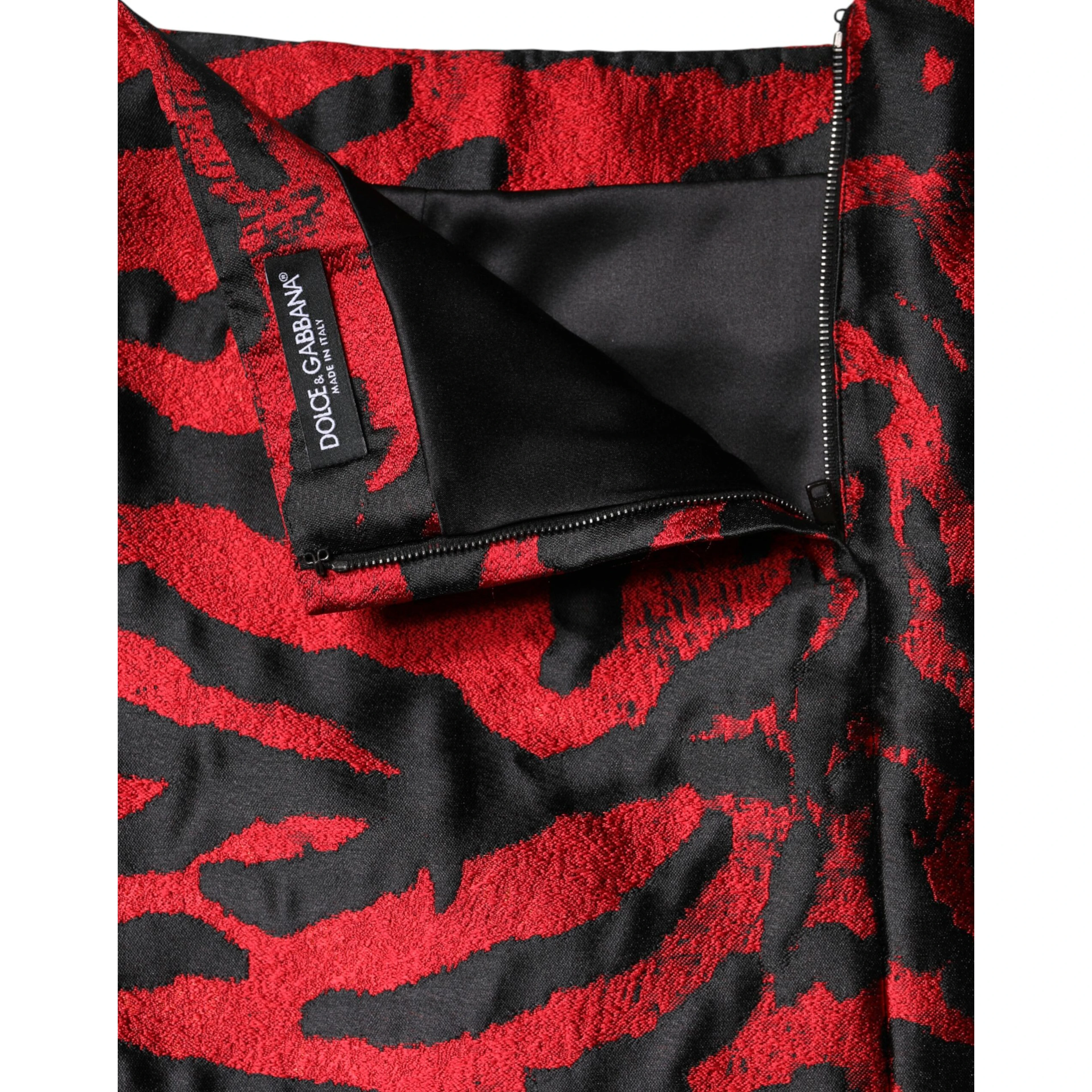 Black Red Jacquard High Waist Mini Skirt