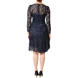 Blue Lace Ruffle A-line Knee Length Dress