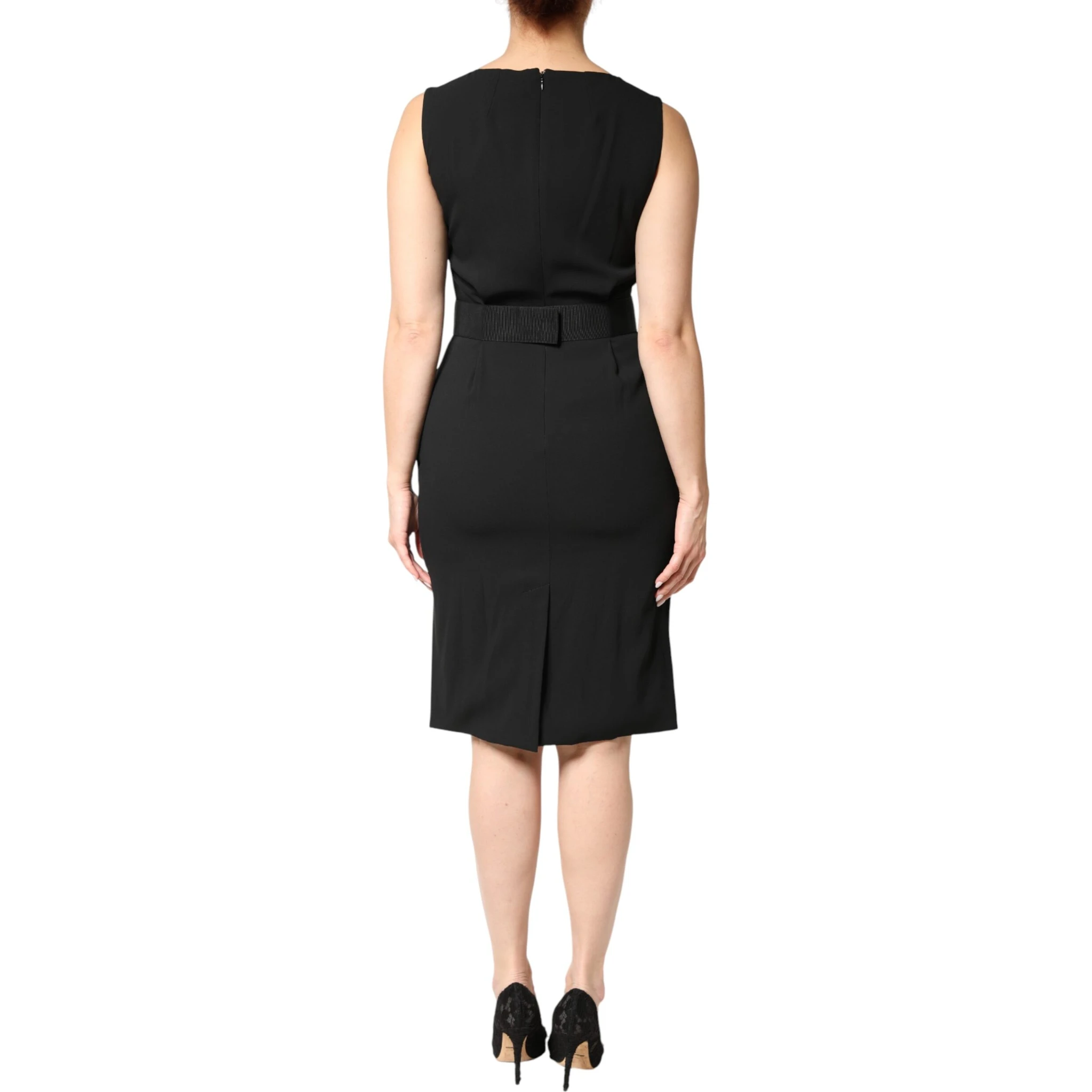 Black Sleeveless Sheath Knee Length Dress