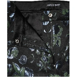 BlueGreen Floral Metallic Slim Trouser Pants