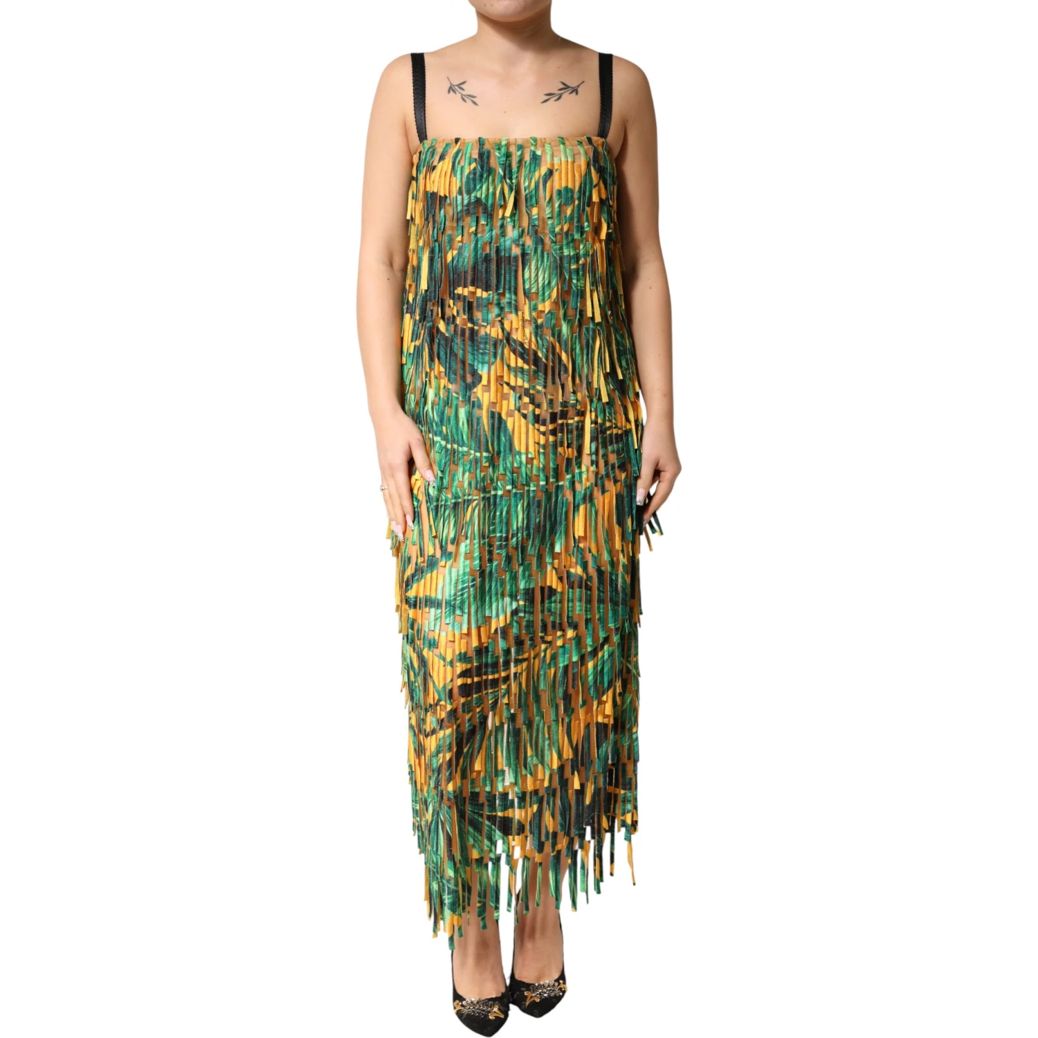 Multicolor Tropical Print Fringe Maxi Dress
