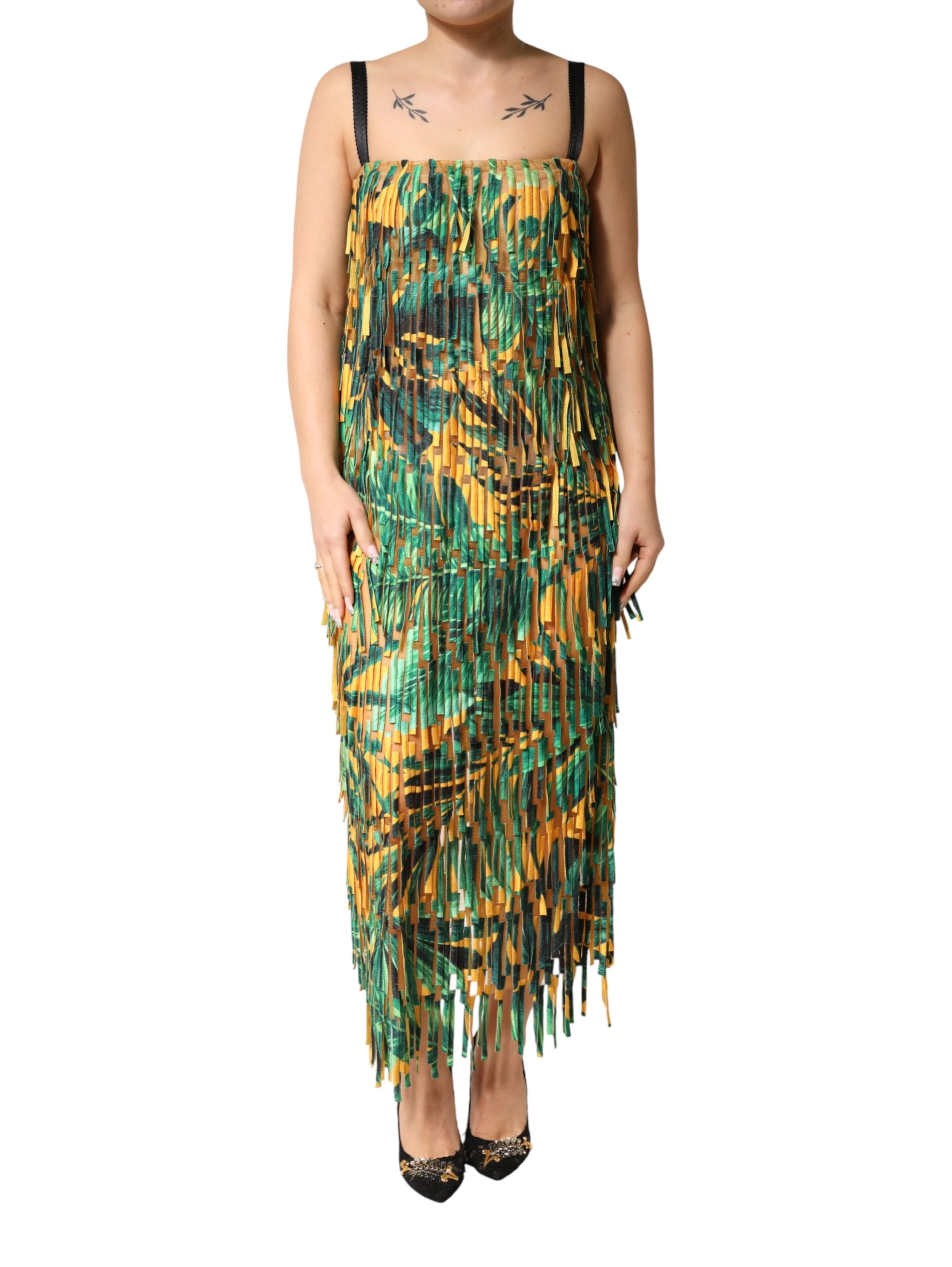 Multicolor Tropical Print Fringe Maxi Dress