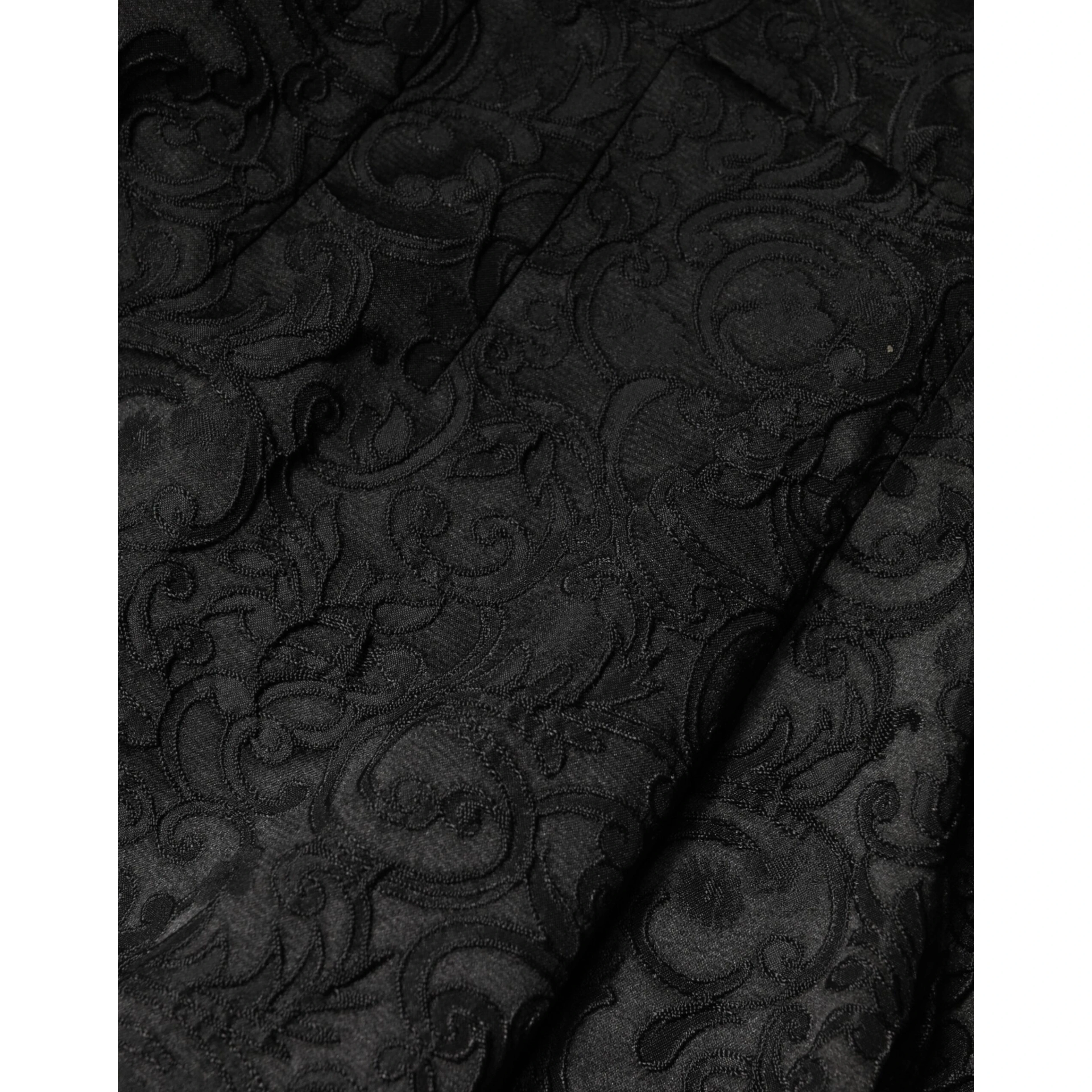 Black Floral Brocade High Waisted Trouser Pants
