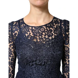 Blue Lace Ruffle A-line Knee Length Dress