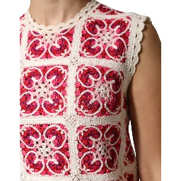 Multicolor Brick Stitched Crochet Mini Dress