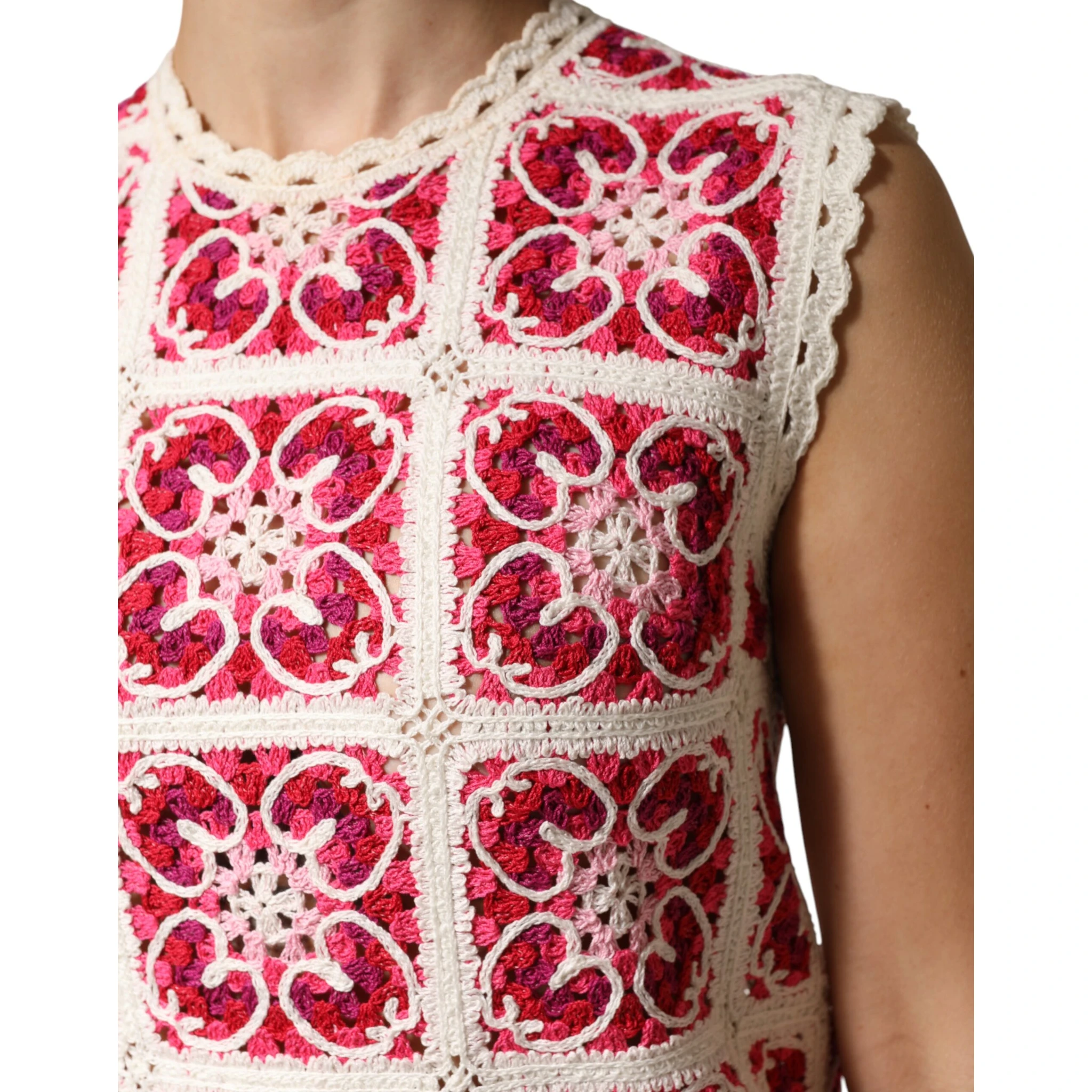 Multicolor Brick Stitched Crochet Mini Dress