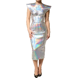 Silver Iridescent Bodycon Sheath Midi Dress