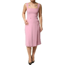Pink Viscose Sleeveless Sheath Midi Dress