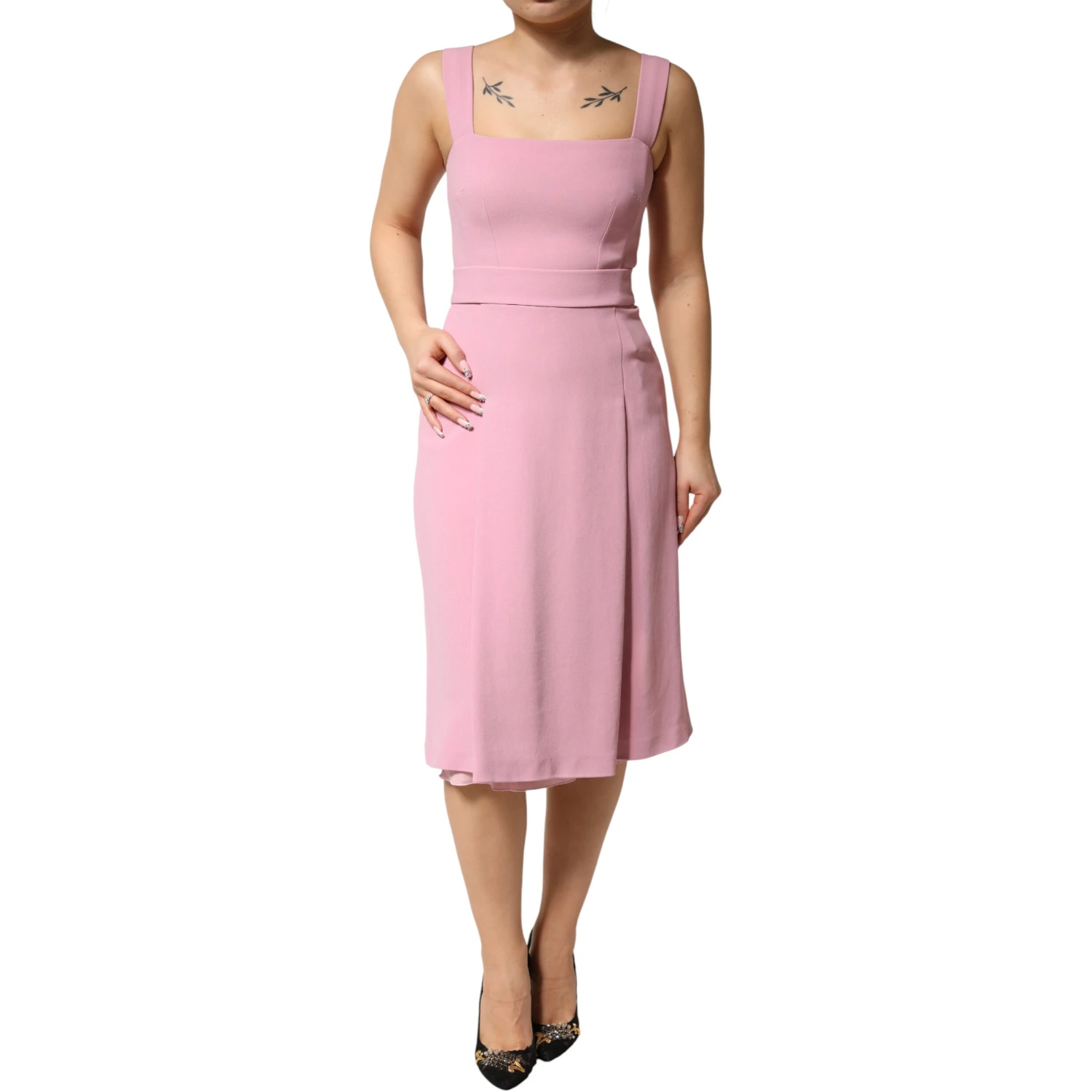 Pink Viscose Sleeveless Sheath Midi Dress