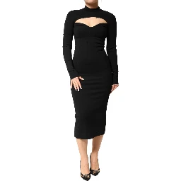Black Viscose Bodycon Sheath Midi Dress