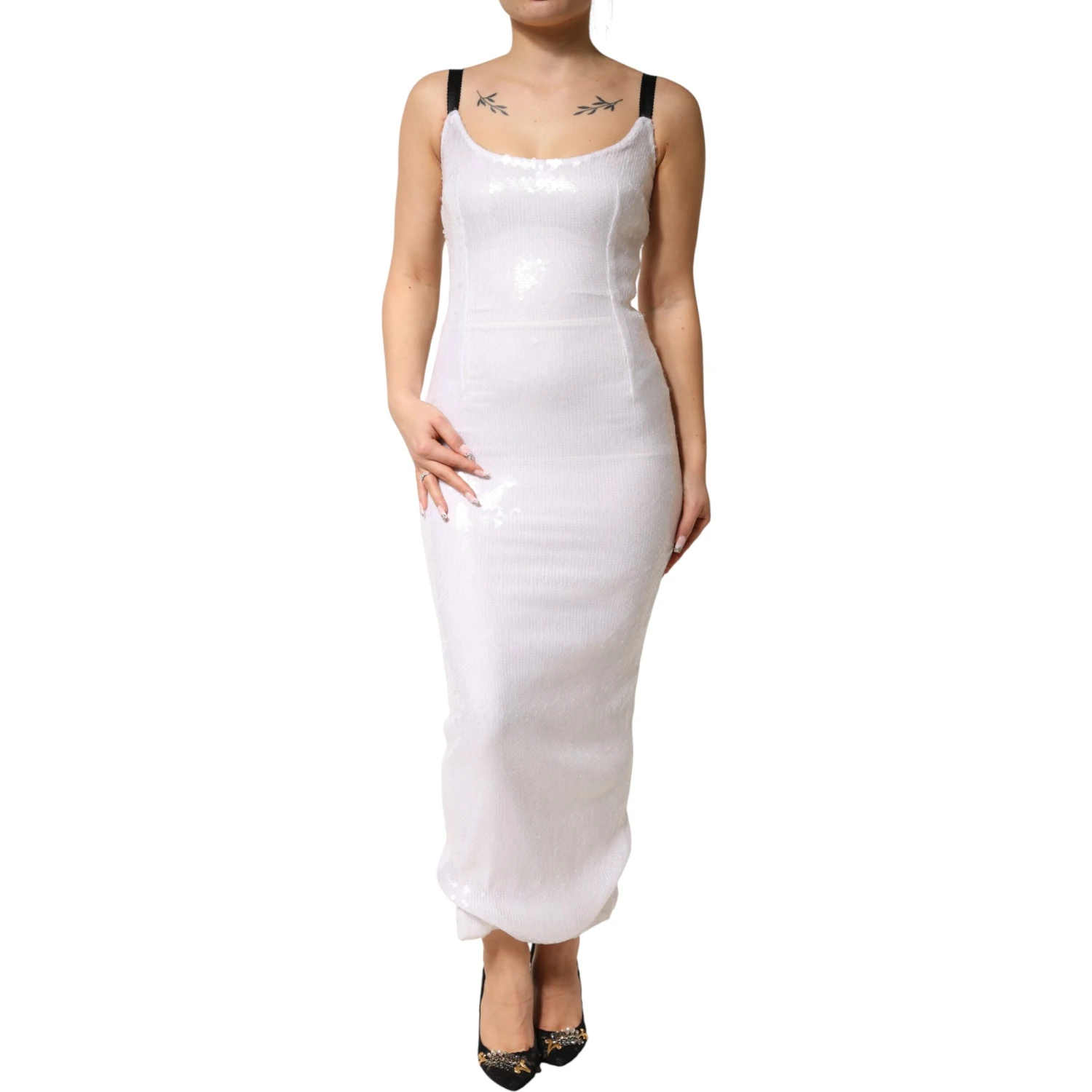 White Polyester Sleeveless Sheath Dress