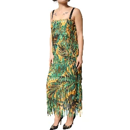 Multicolor Tropical Print Fringe Maxi Dress