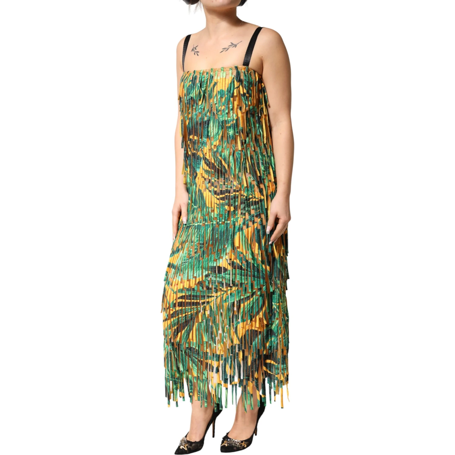 Multicolor Tropical Print Fringe Maxi Dress