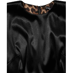Black Satin Sheath Midi Cap Sleeves Dress