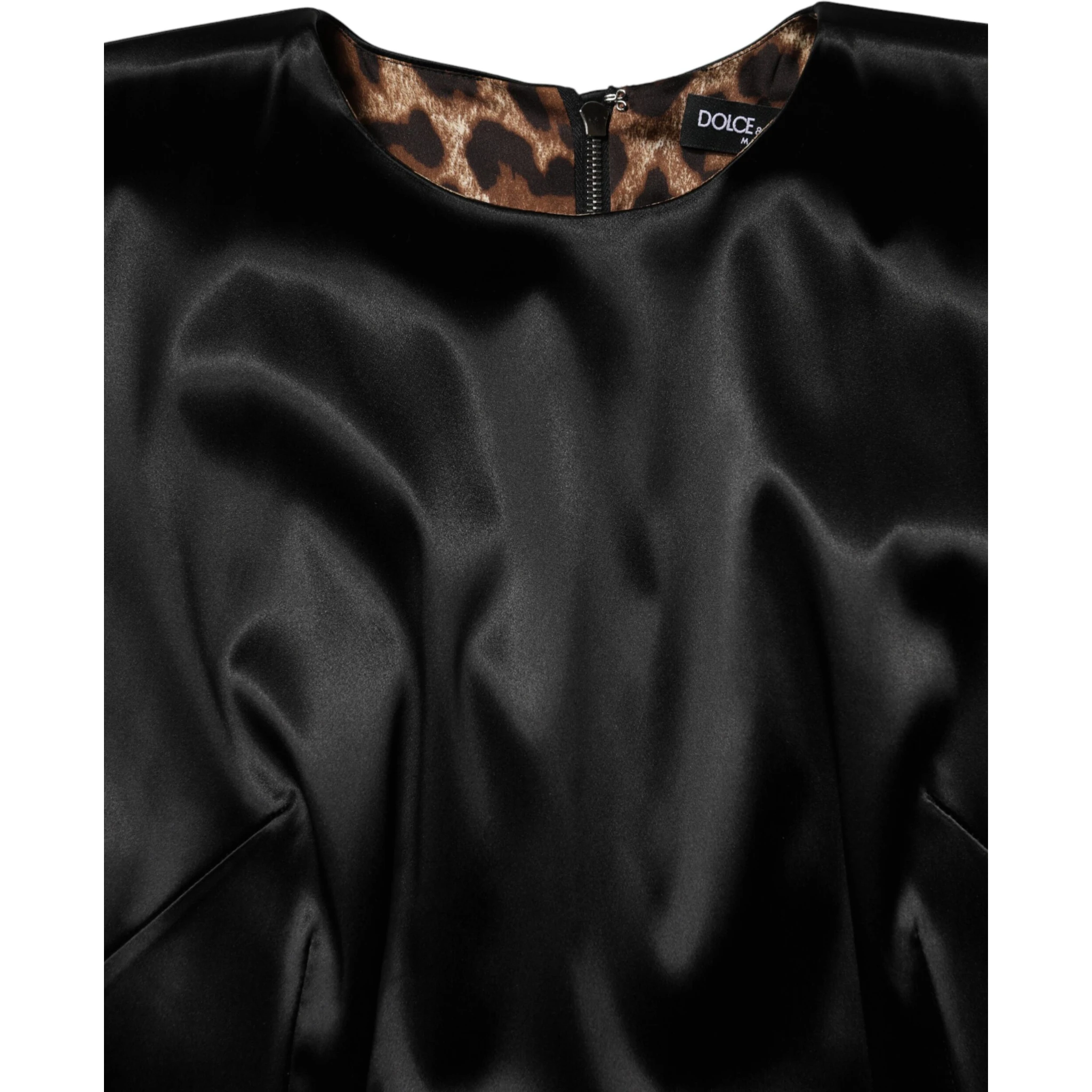 Black Satin Sheath Midi Cap Sleeves Dress