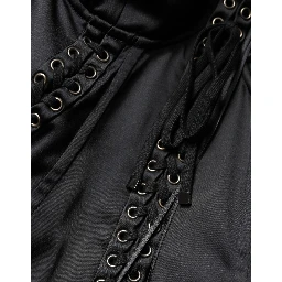 Black Satin Acetate Lace Eyelets Mini Dress