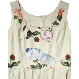 Beige Floral Sleeveless A-line Dress