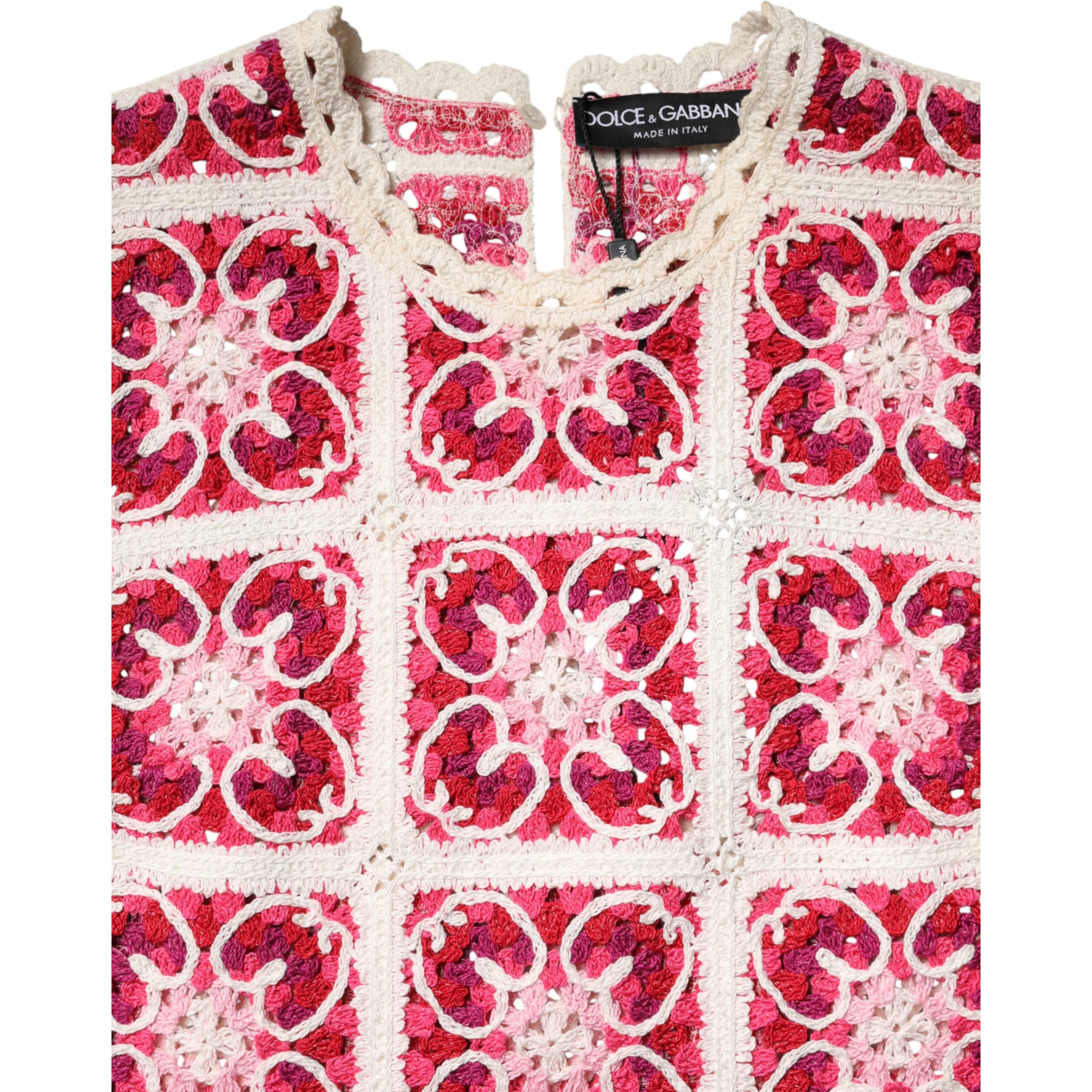 Multicolor Brick Stitched Crochet Mini Dress