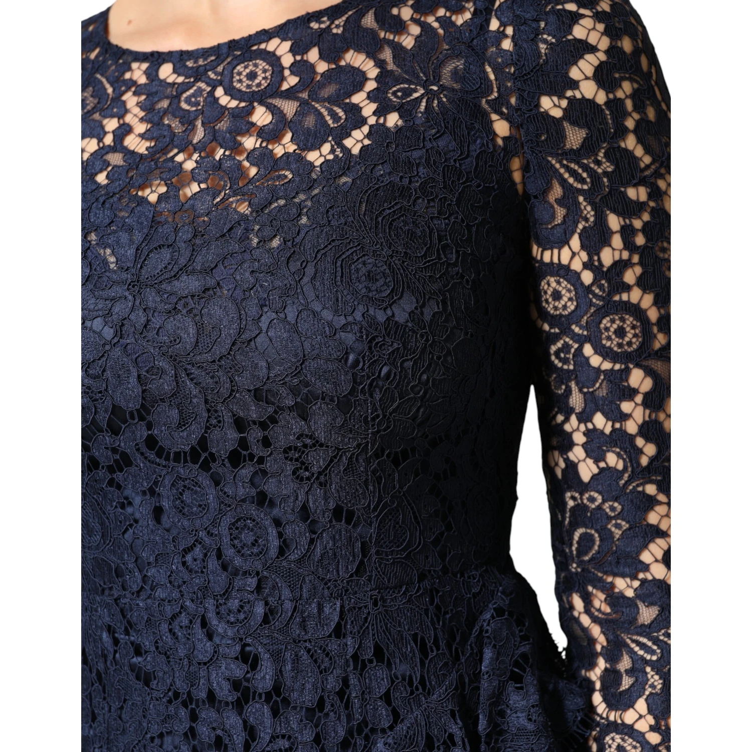 Blue Lace Ruffle A-line Knee Length Dress