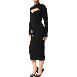 Black Viscose Bodycon Sheath Midi Dress