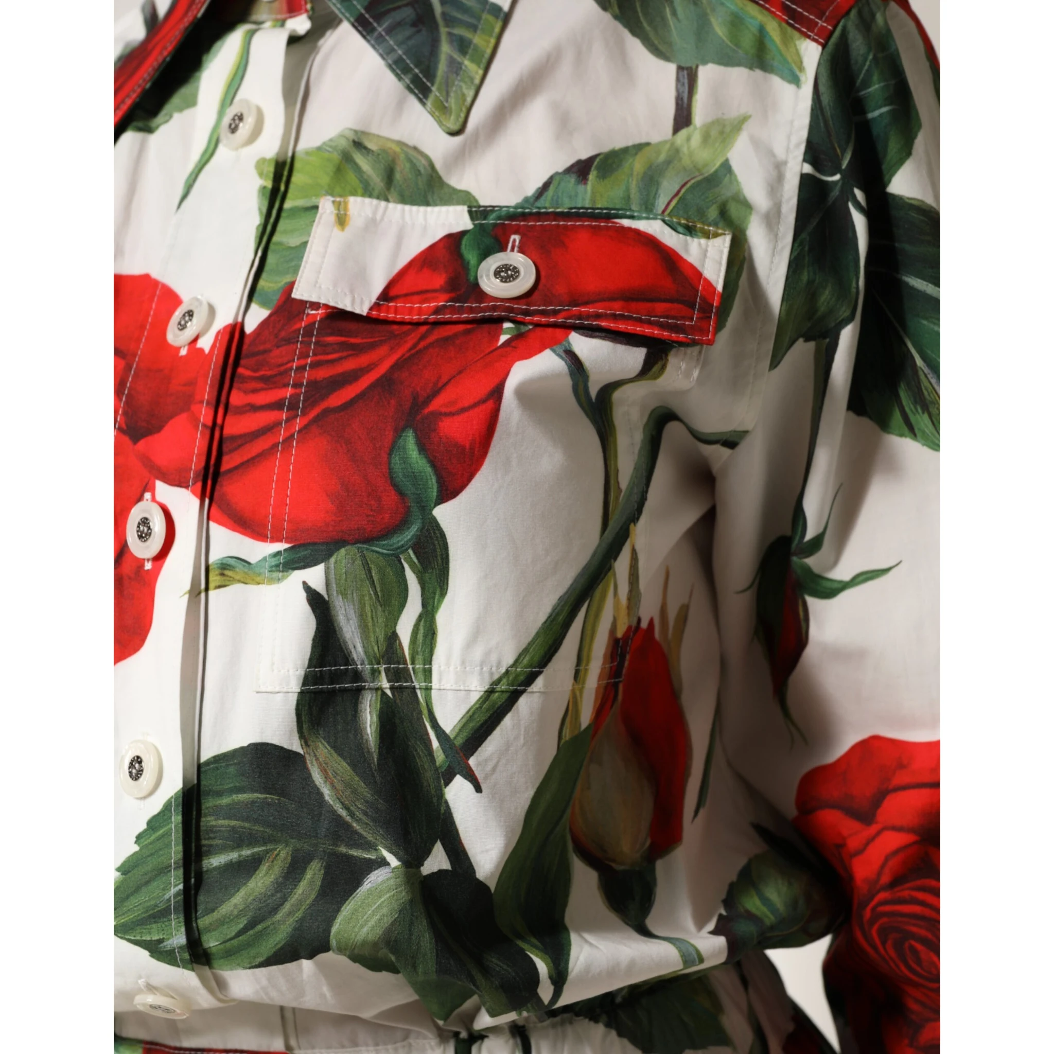 White Floral Print Cotton Jumpsuit Dress