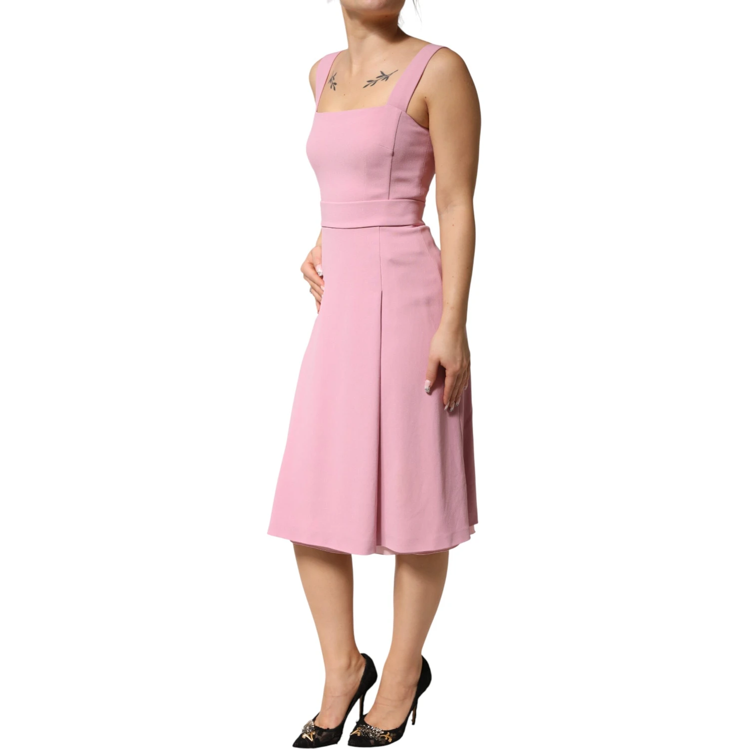 Pink Viscose Sleeveless Sheath Midi Dress