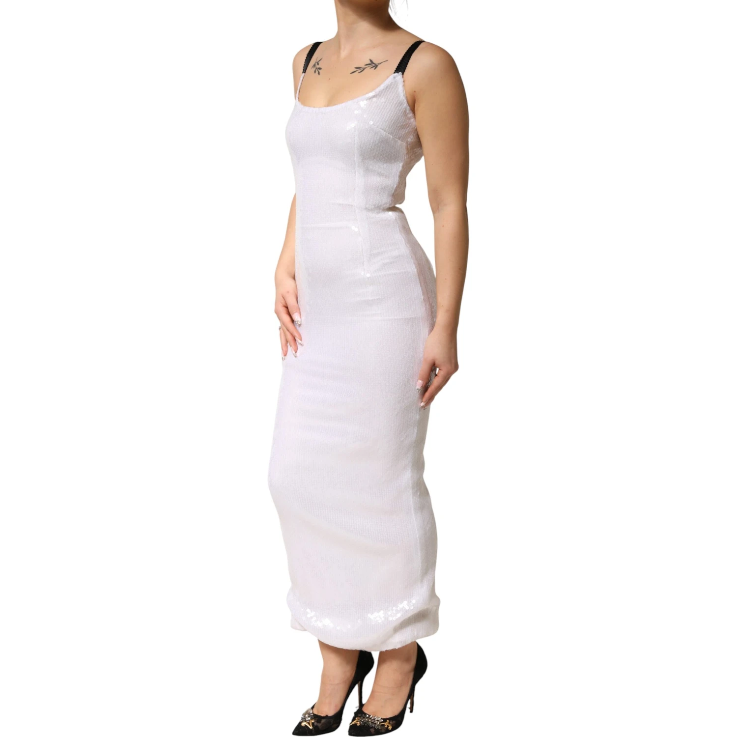 White Polyester Sleeveless Sheath Dress