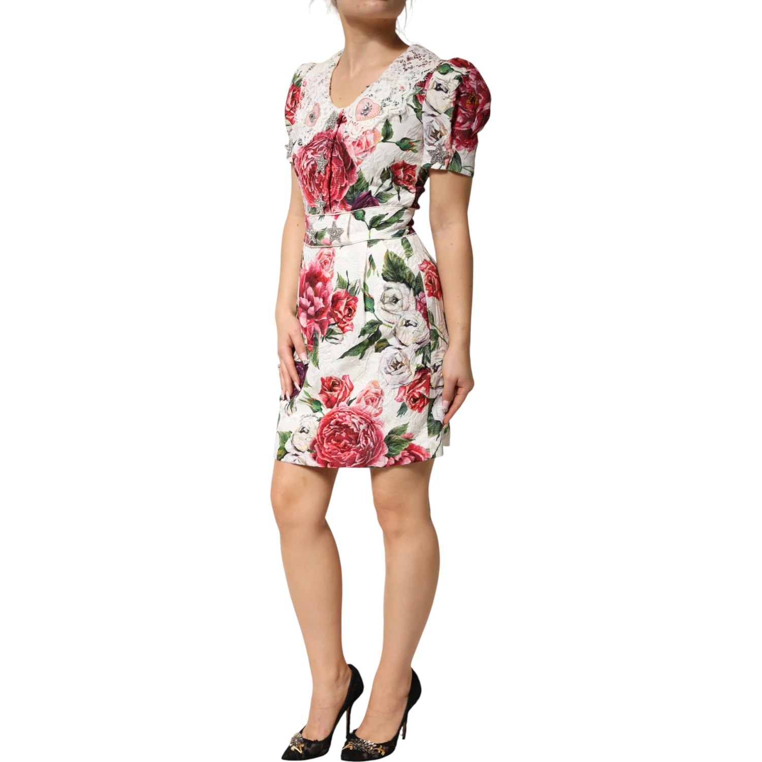 White Floral Embellished Sheath Mini Dress