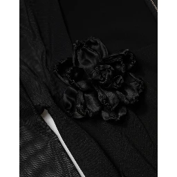 Black Sheer Yoke Rosette Sheath Midi Dress