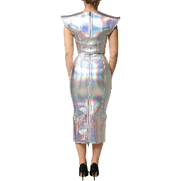 Silver Iridescent Bodycon Sheath Midi Dress