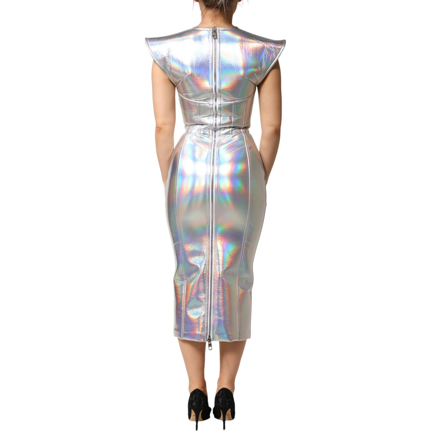 Silver Iridescent Bodycon Sheath Midi Dress