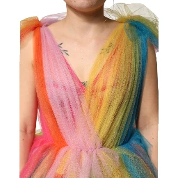 Multicolor Nylon Tiered Tulle Midi Dress