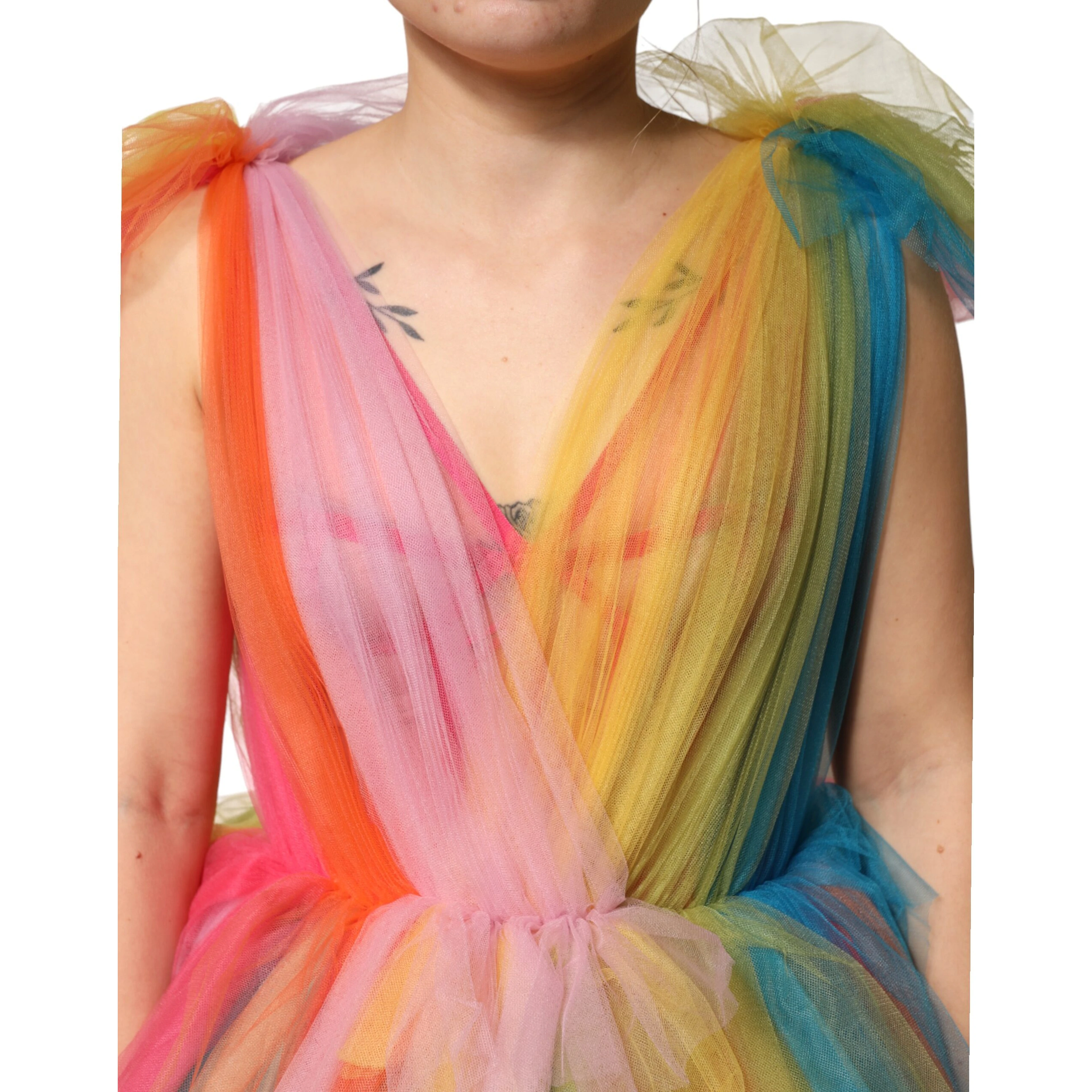 Multicolor Nylon Tiered Tulle Midi Dress