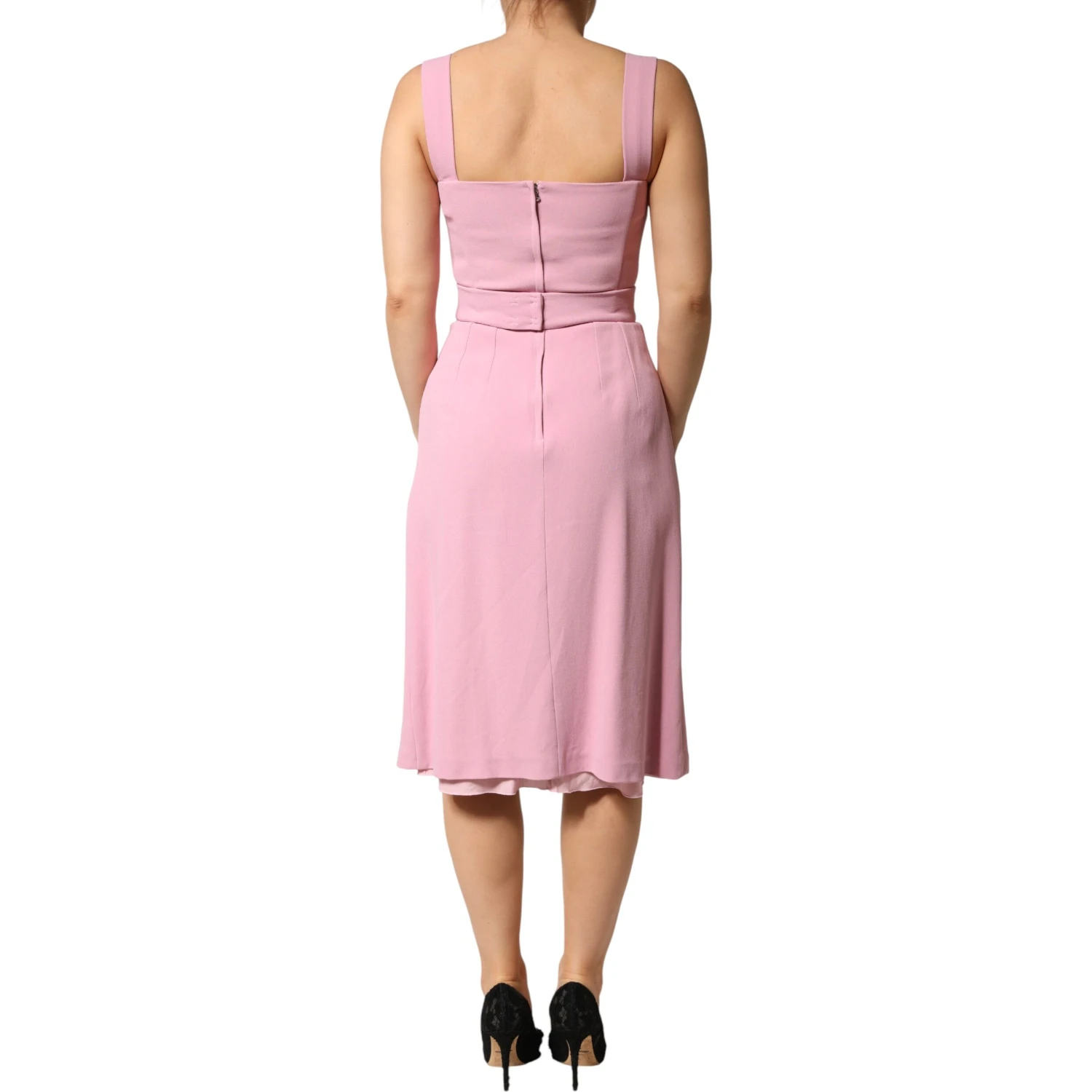 Pink Viscose Sleeveless Sheath Midi Dress