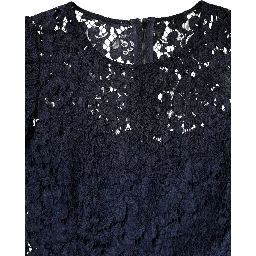 Blue Lace Ruffle A-line Knee Length Dress