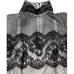 Black White Lace Silk Blend MaxiSheath Dress