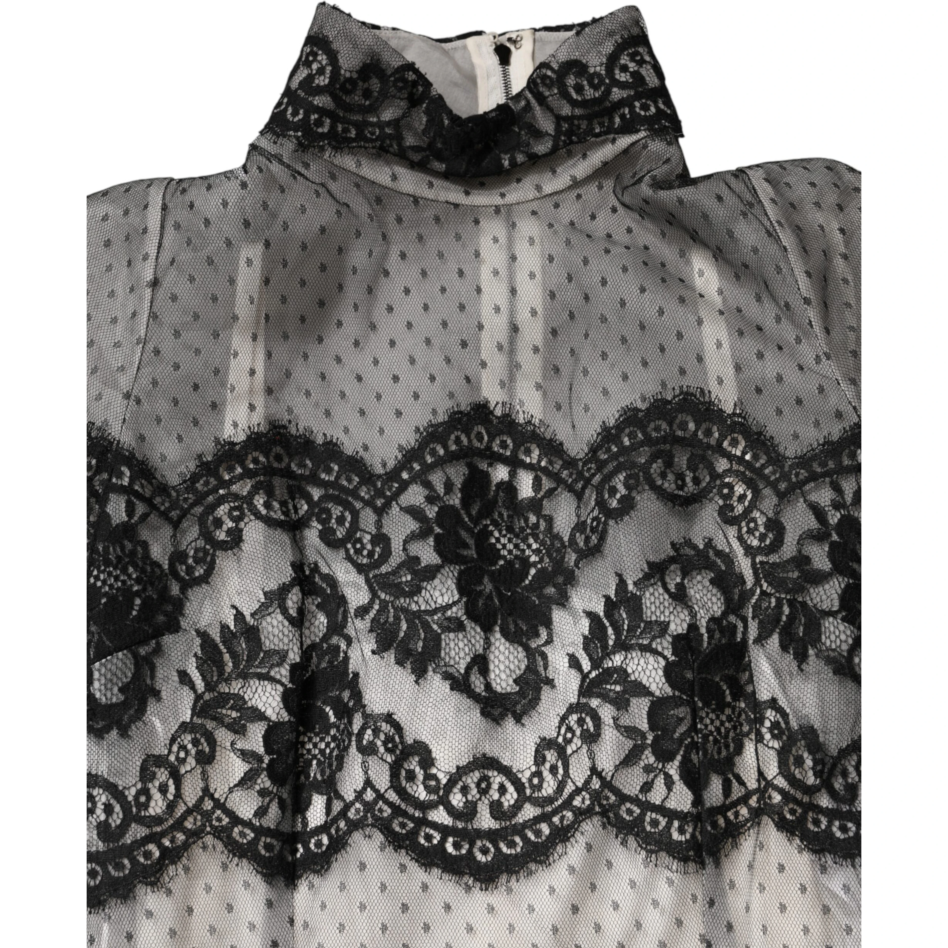 Black White Lace Silk Blend MaxiSheath Dress